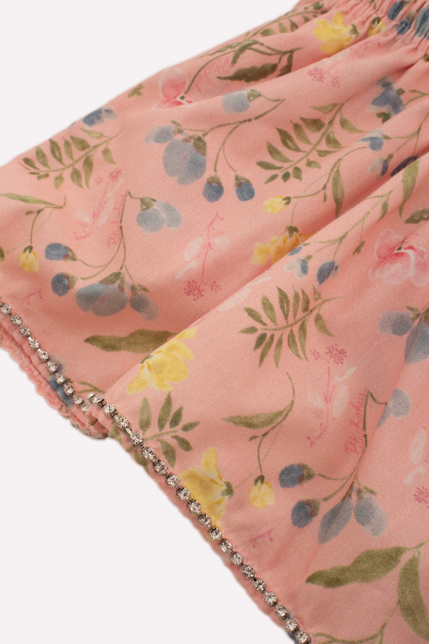 Blusa Cropped Algodão Multi Flores Babado Cristais
