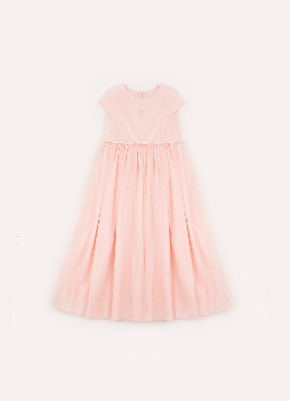Vestido Conceito Longo Saia Tule Com Cinto Pérolas