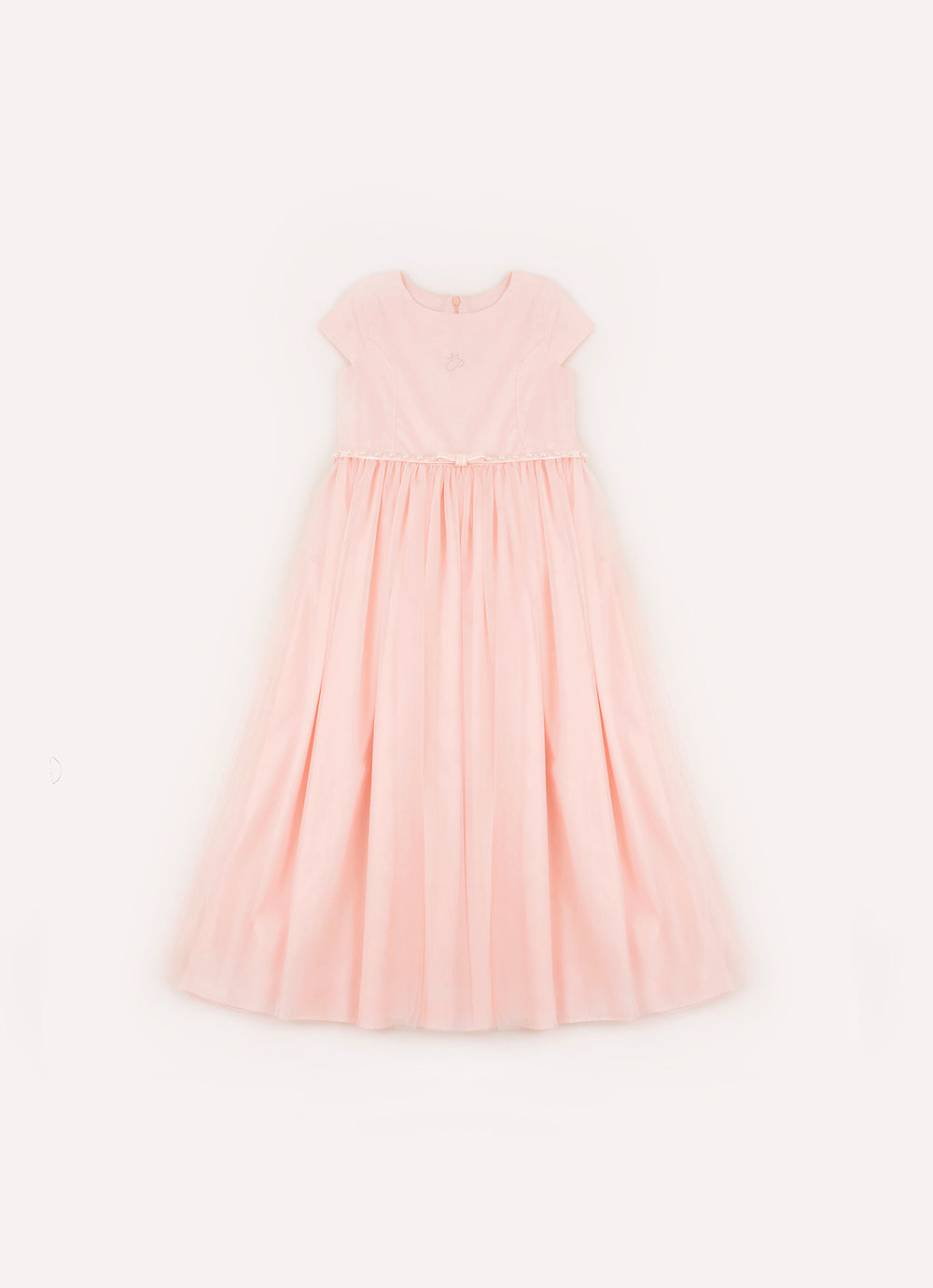Vestido Conceito Longo Saia Tule Com Cinto Pérolas