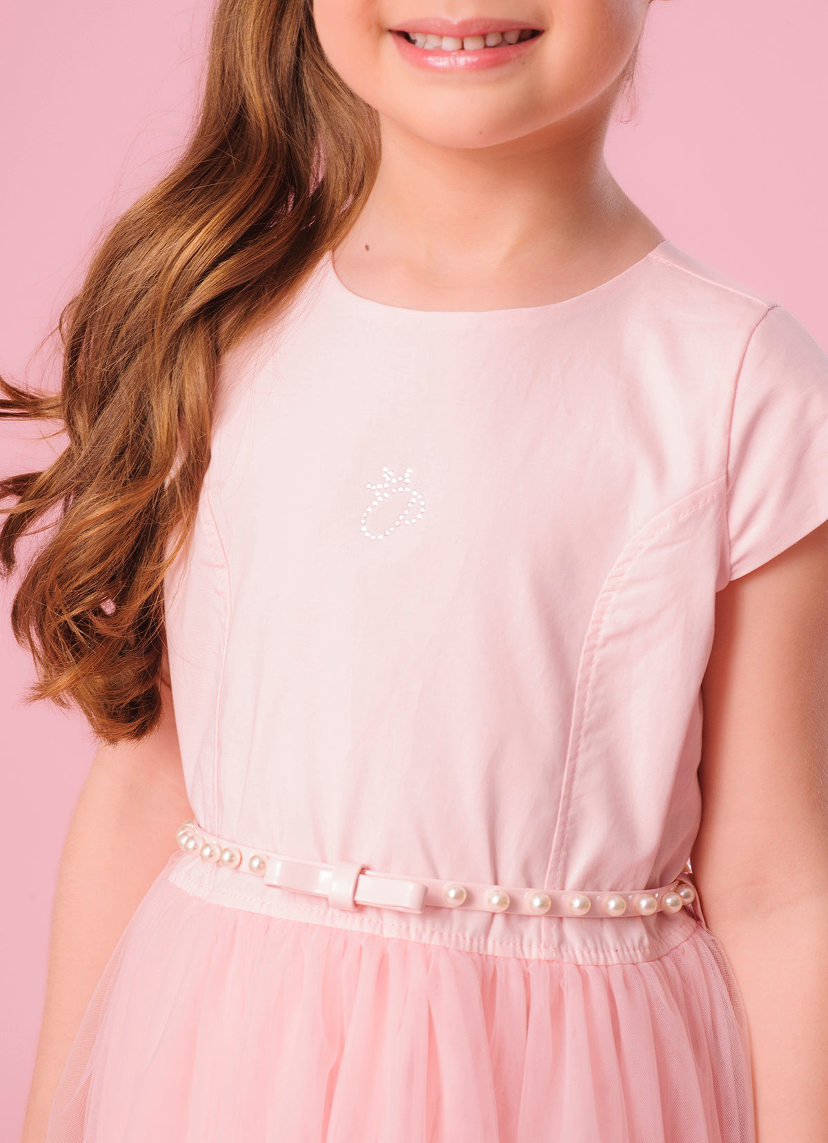 Vestido Conceito Longo Saia Tule Com Cinto Pérolas