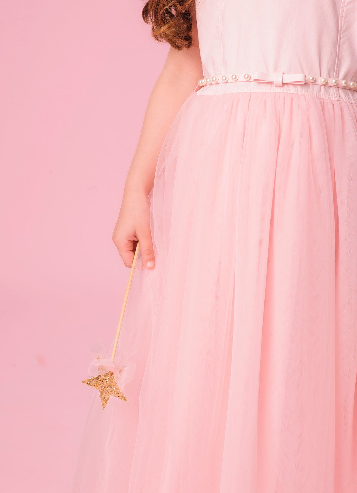 Vestido Conceito Longo Saia Tule Com Cinto Pérolas