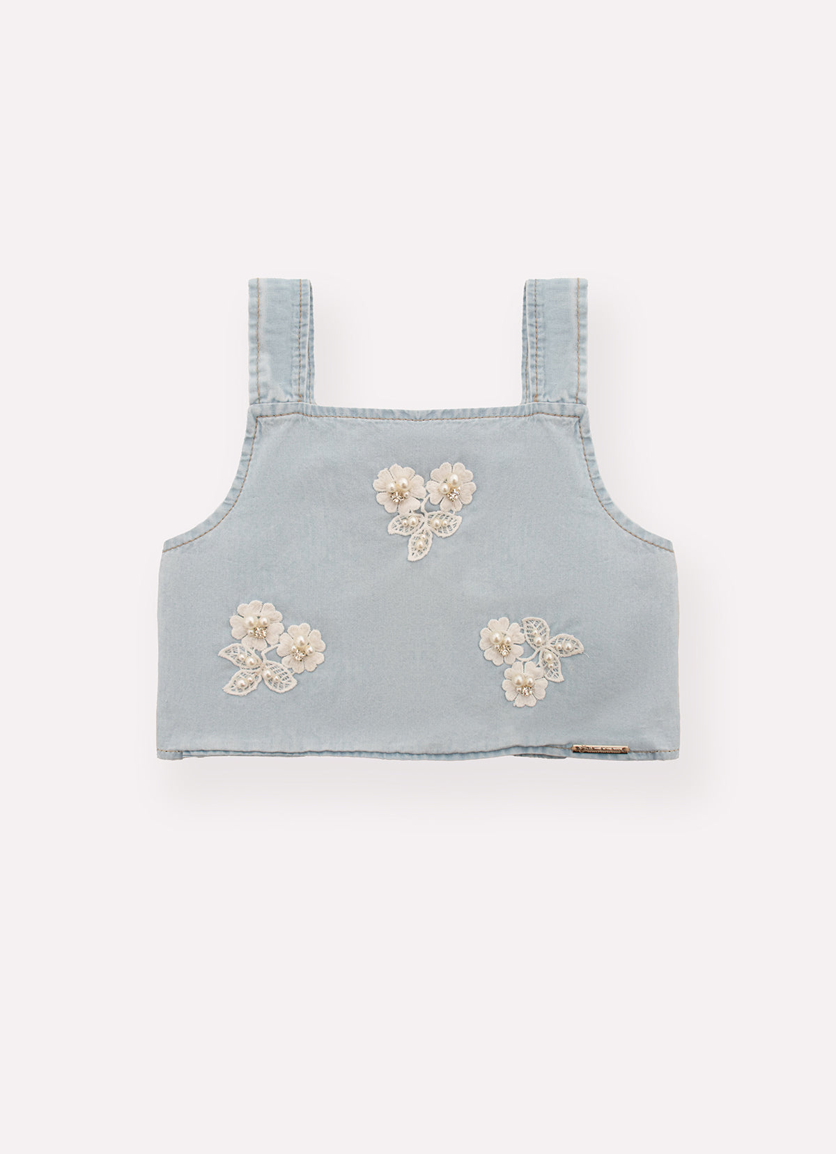 Blusa Cropped Jeans Fino Gruipir Bordado Couture