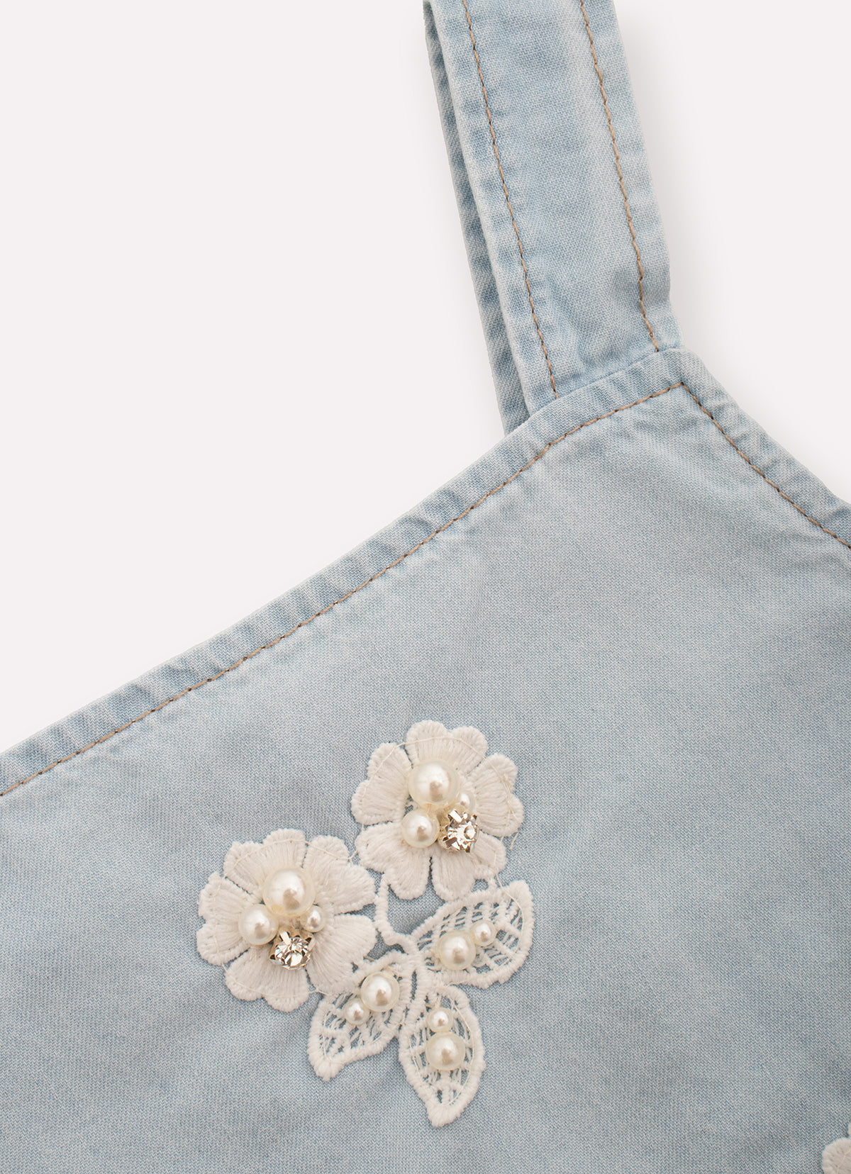 Blusa Cropped Jeans Fino Gruipir Bordado Couture