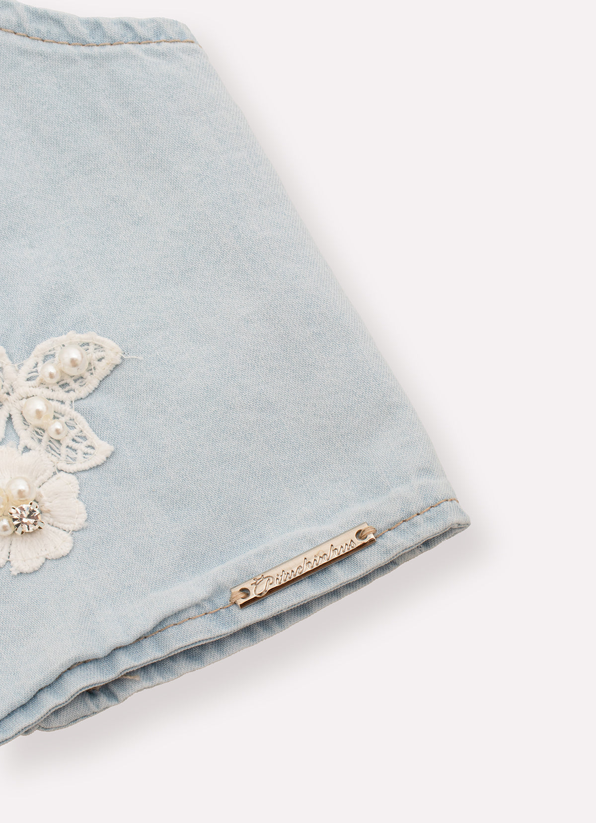 Blusa Cropped Jeans Fino Gruipir Bordado Couture