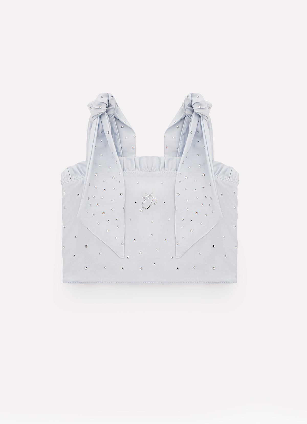 Blusa Croppd Tricoline Laços Ombros Cristal