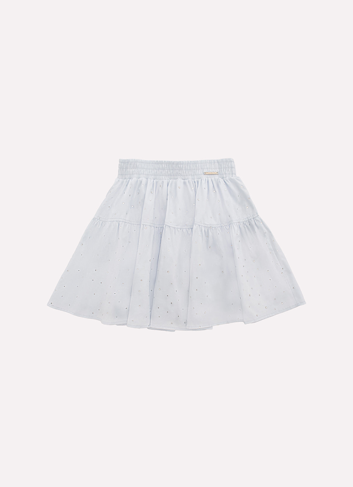 Saia Short Tricoline Babado Cristais