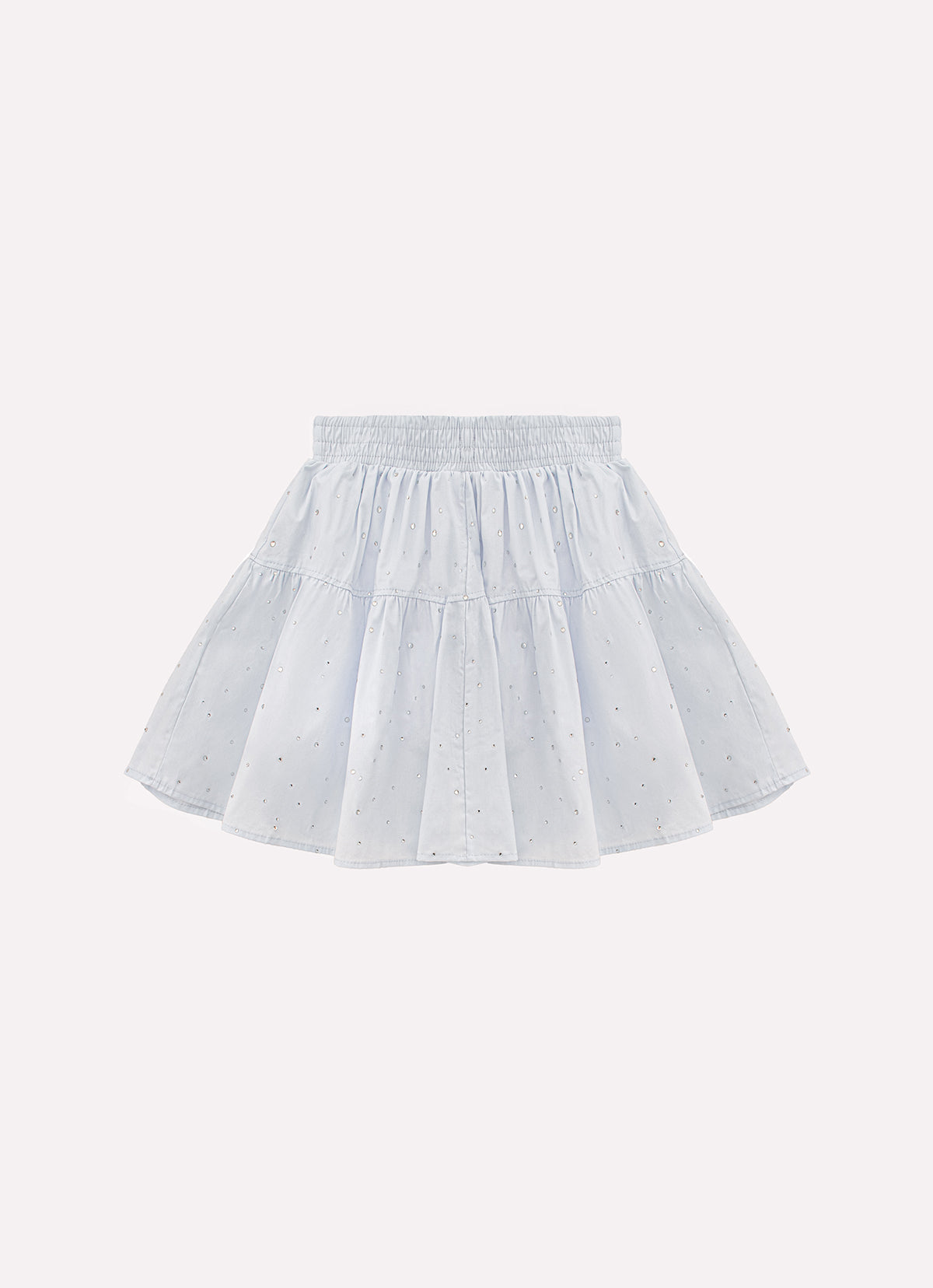Saia Short Tricoline Babado Cristais