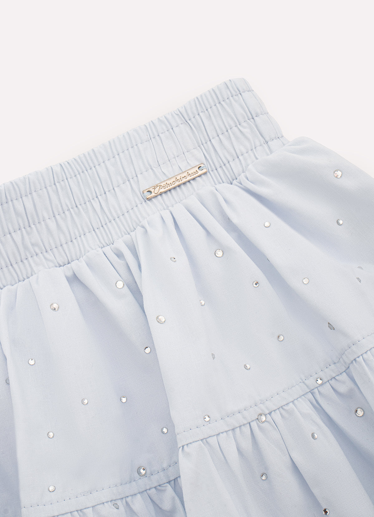 Saia Short Tricoline Babado Cristais
