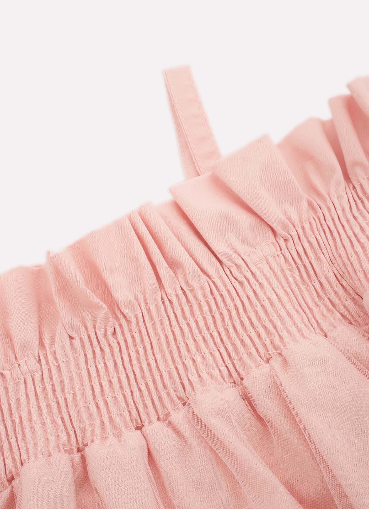 Vestido Tricoline Ombro a Ombro Tule