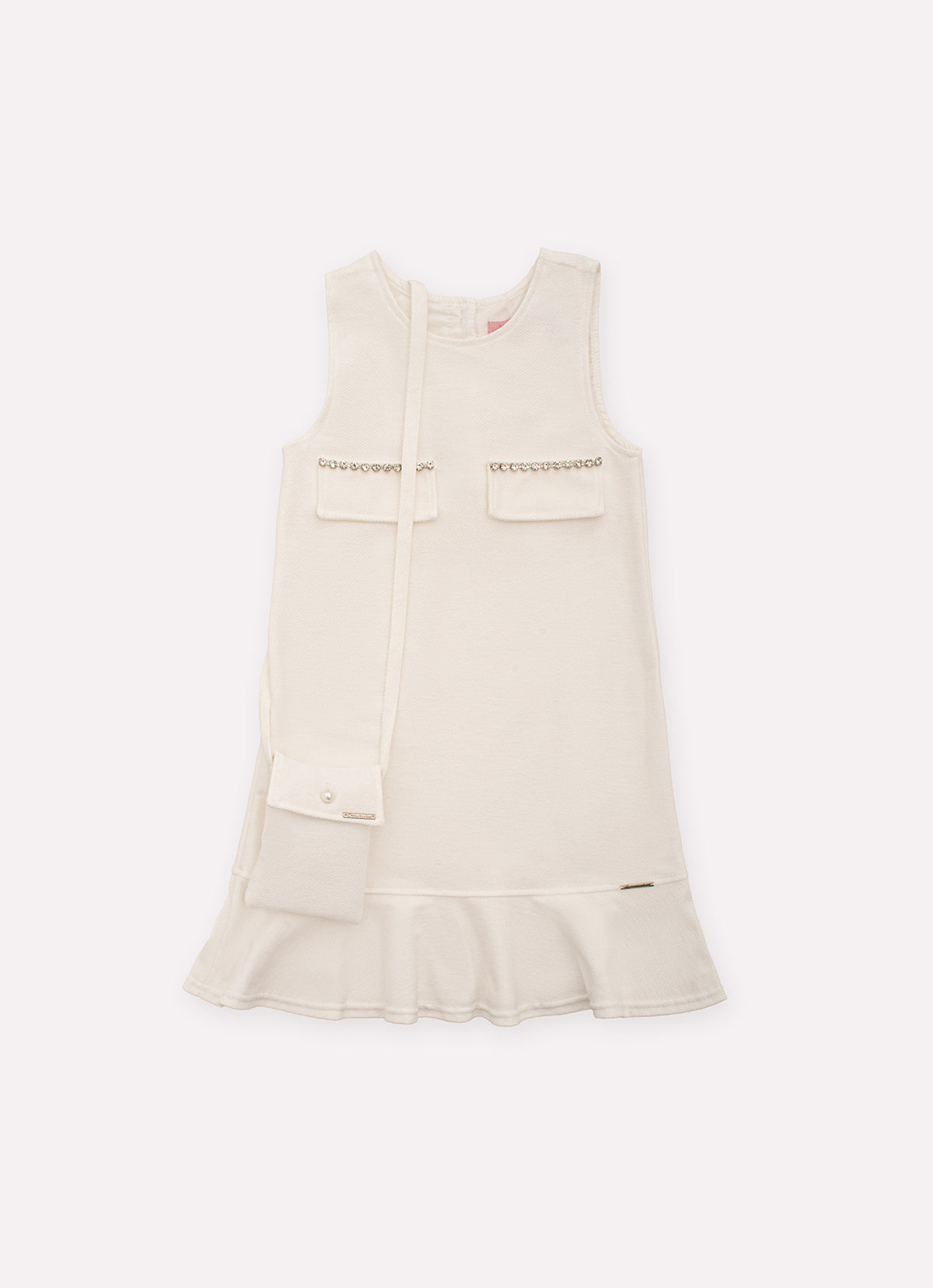 Vestido Moletom Babado Cristal Com Bolsa Couture