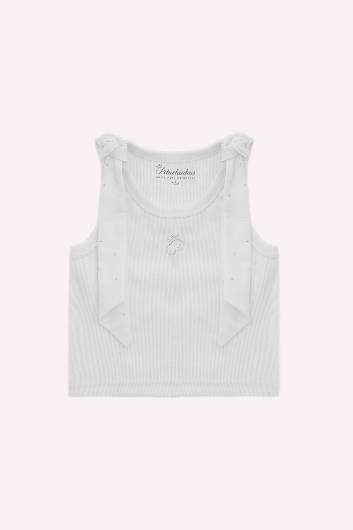 Blusa Cropped Ribana Laços Ombros Cristal