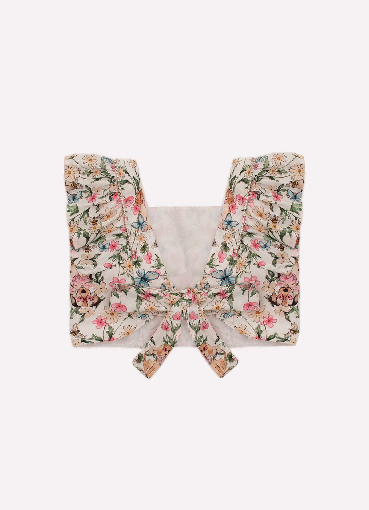 Blusa Cropped Algodão Estampado Cachorros e Flores Cristal