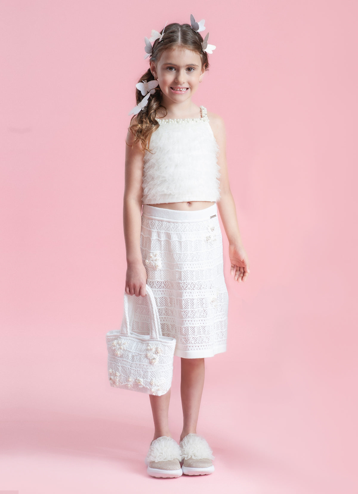 Saia Short Tricot Rendada Guipir Bordado Couture