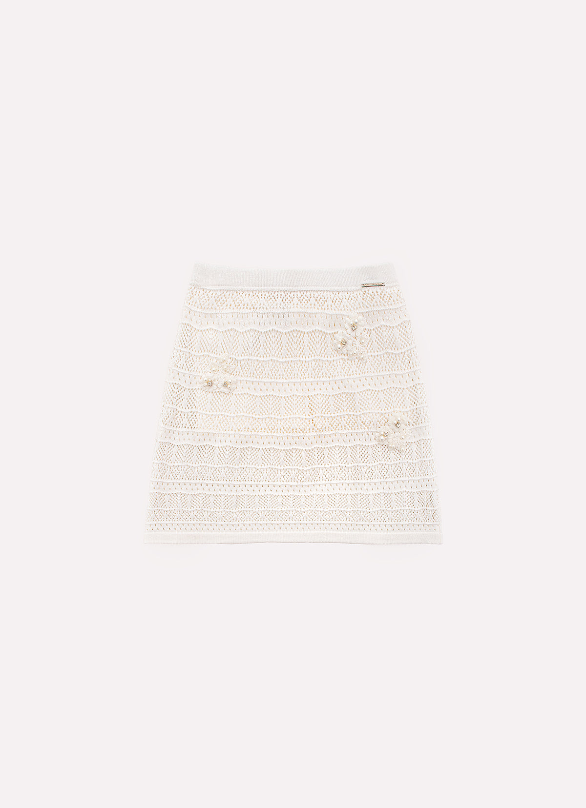 Saia Short Tricot Rendada Guipir Bordado Couture