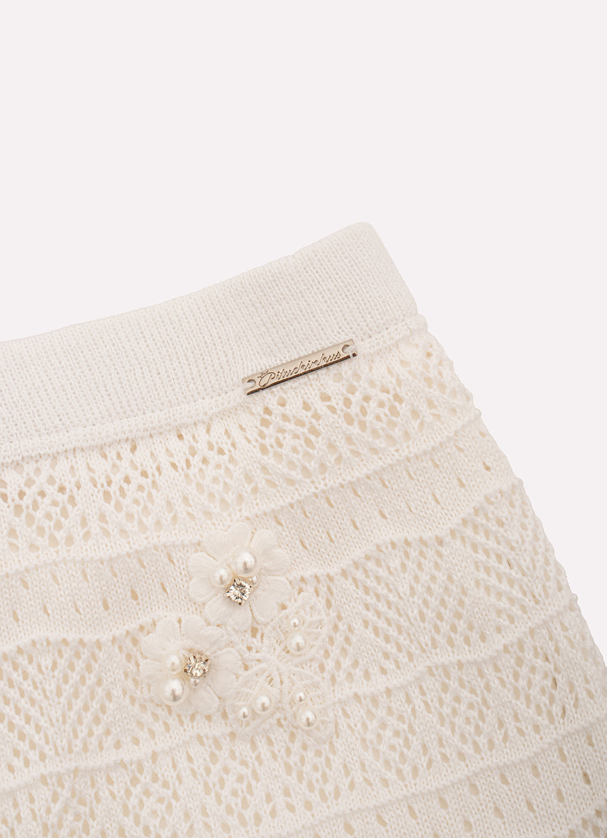 Saia Short Tricot Rendada Guipir Bordado Couture