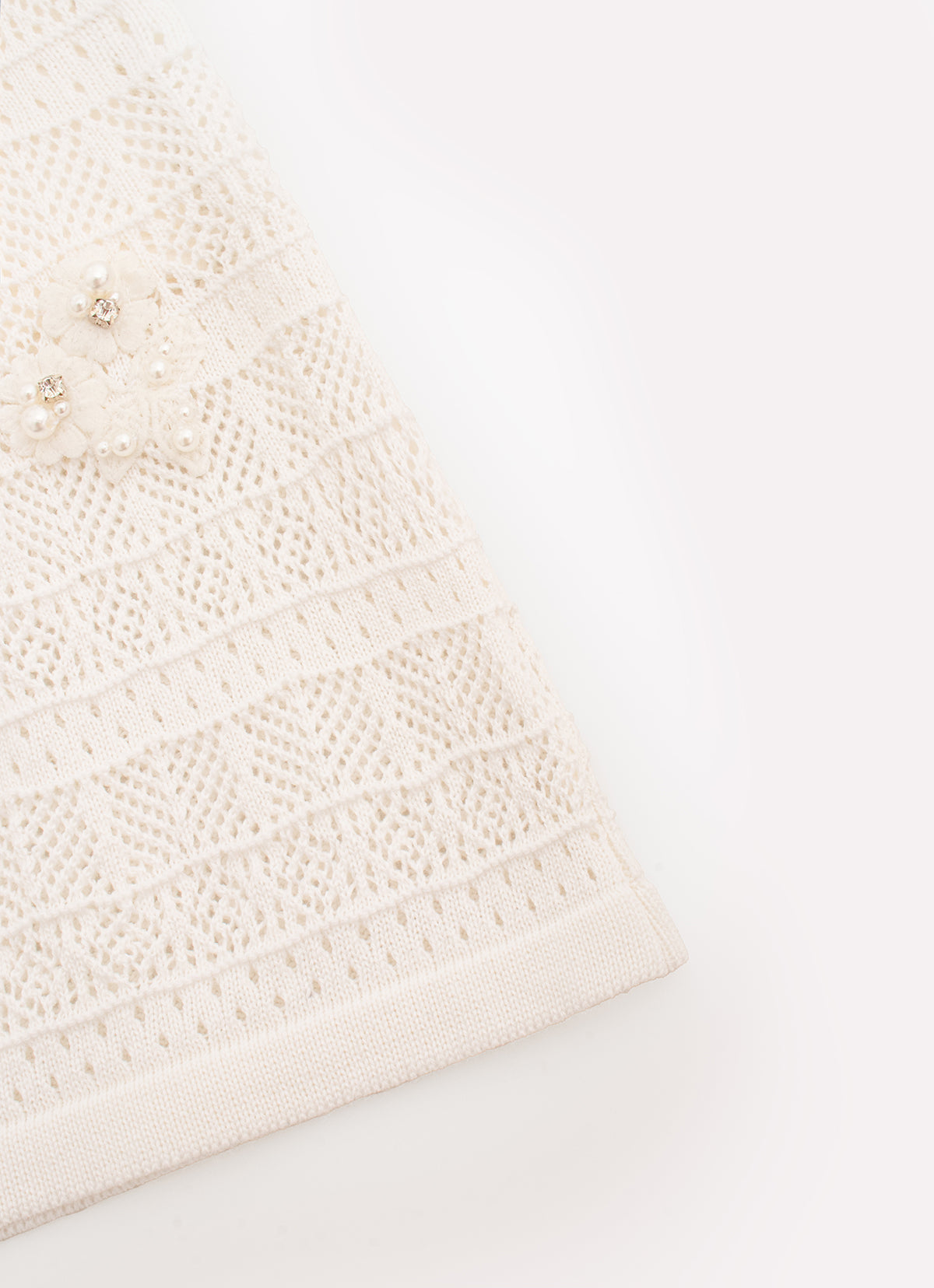 Saia Short Tricot Rendada Guipir Bordado Couture