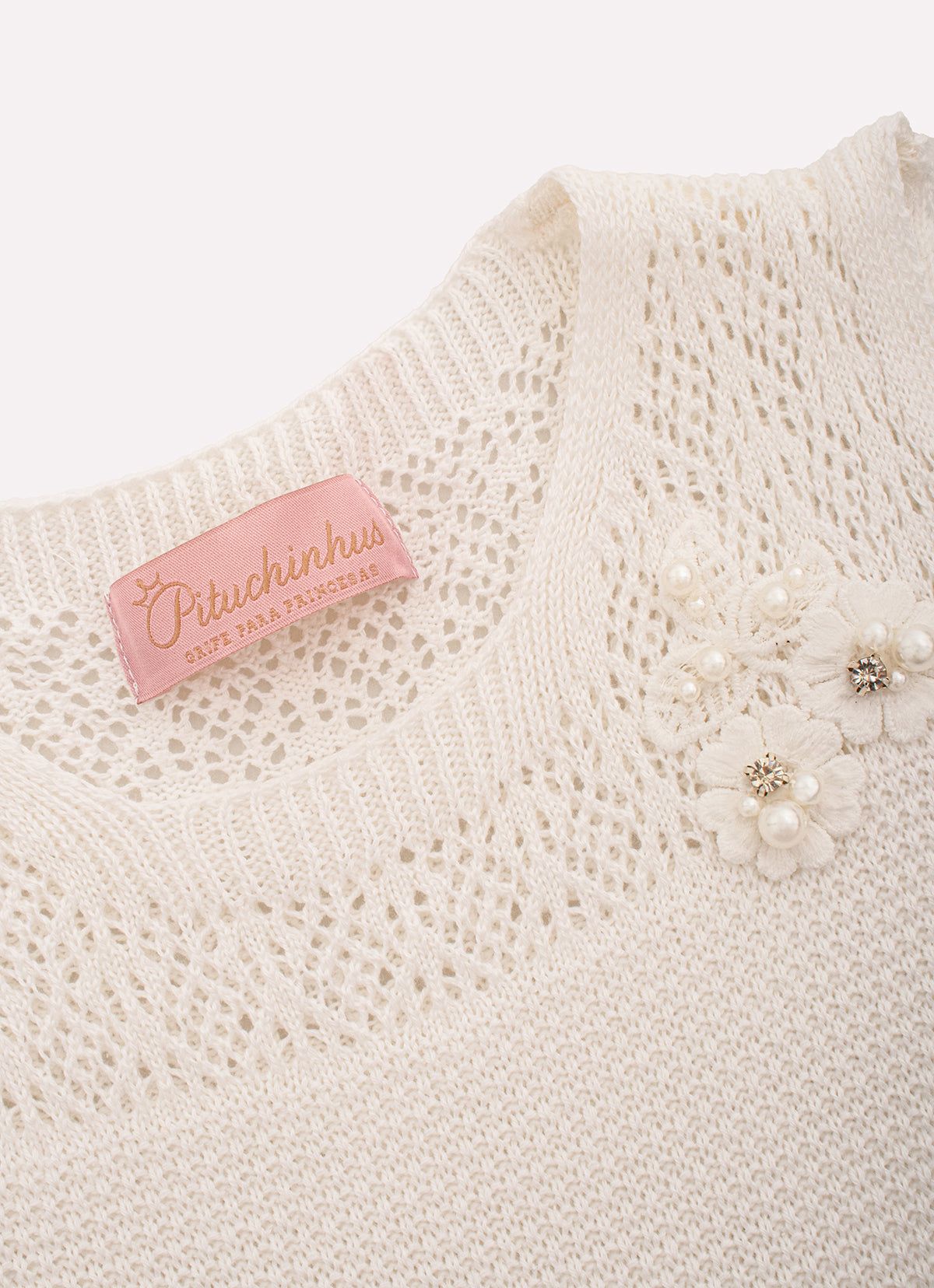 Vestido Tricot Rendado Guipir Bordado Couture