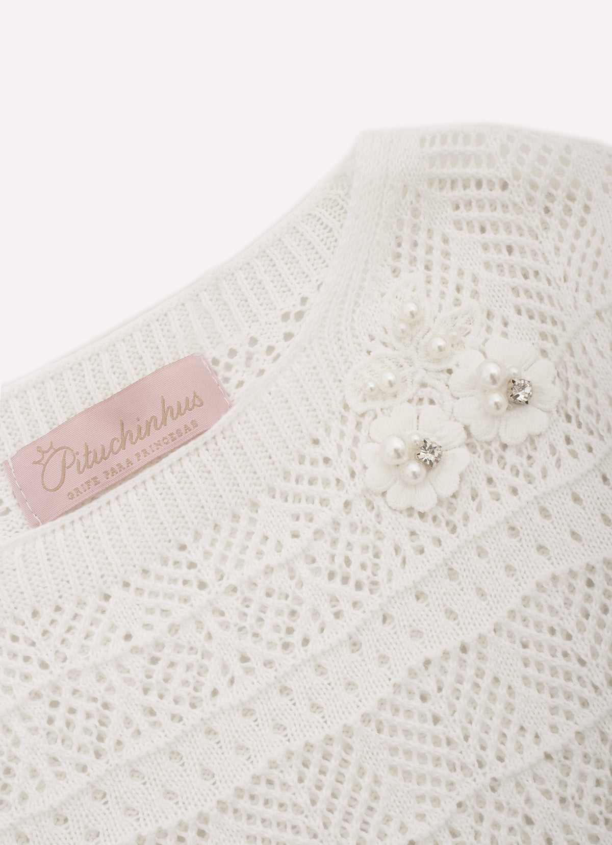 Blusa Tricot Manga Longa Rendada Guipir Bordado Couture