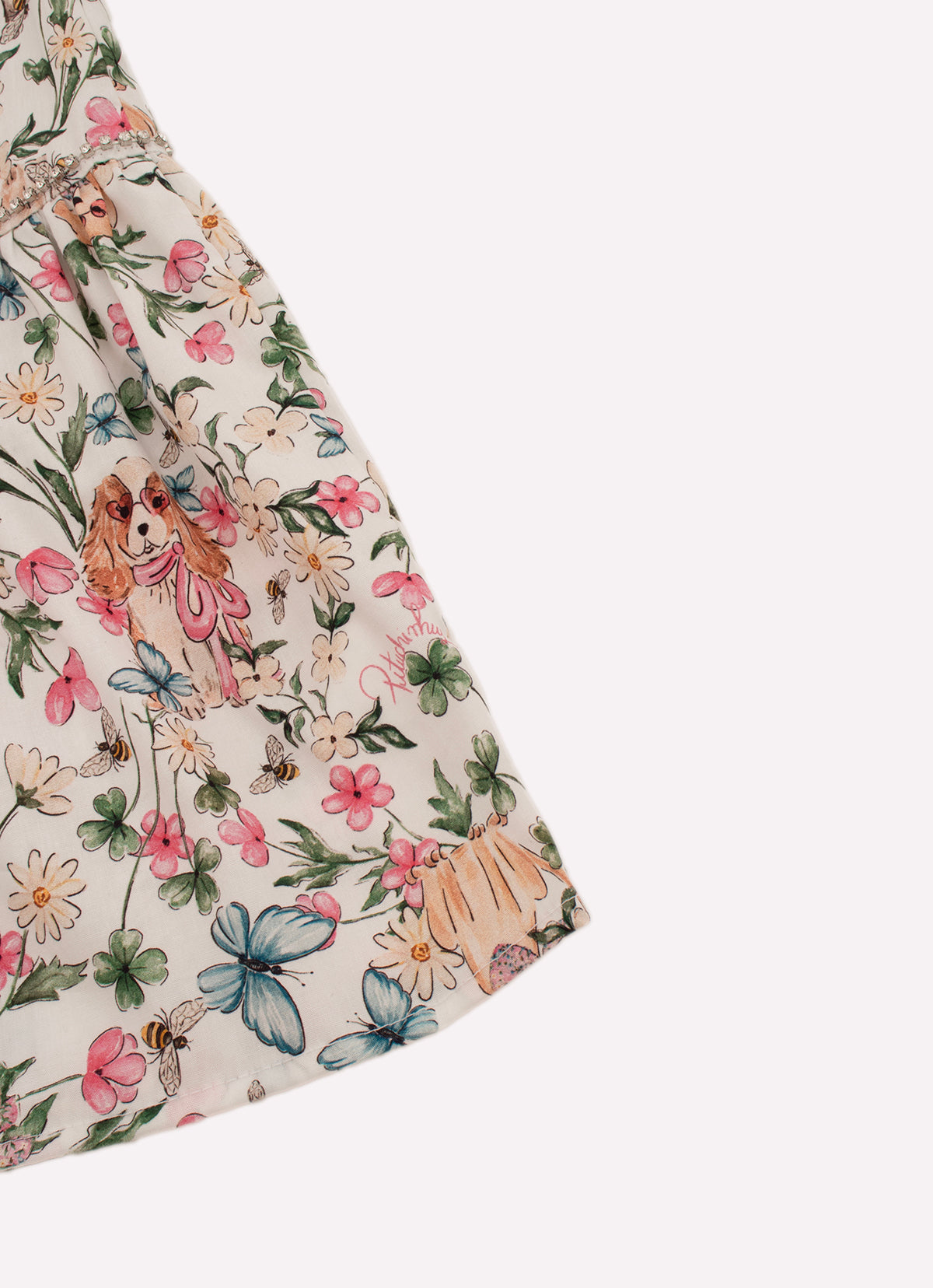 Vestido Longo Algodão Estampado Cachorros e Flores