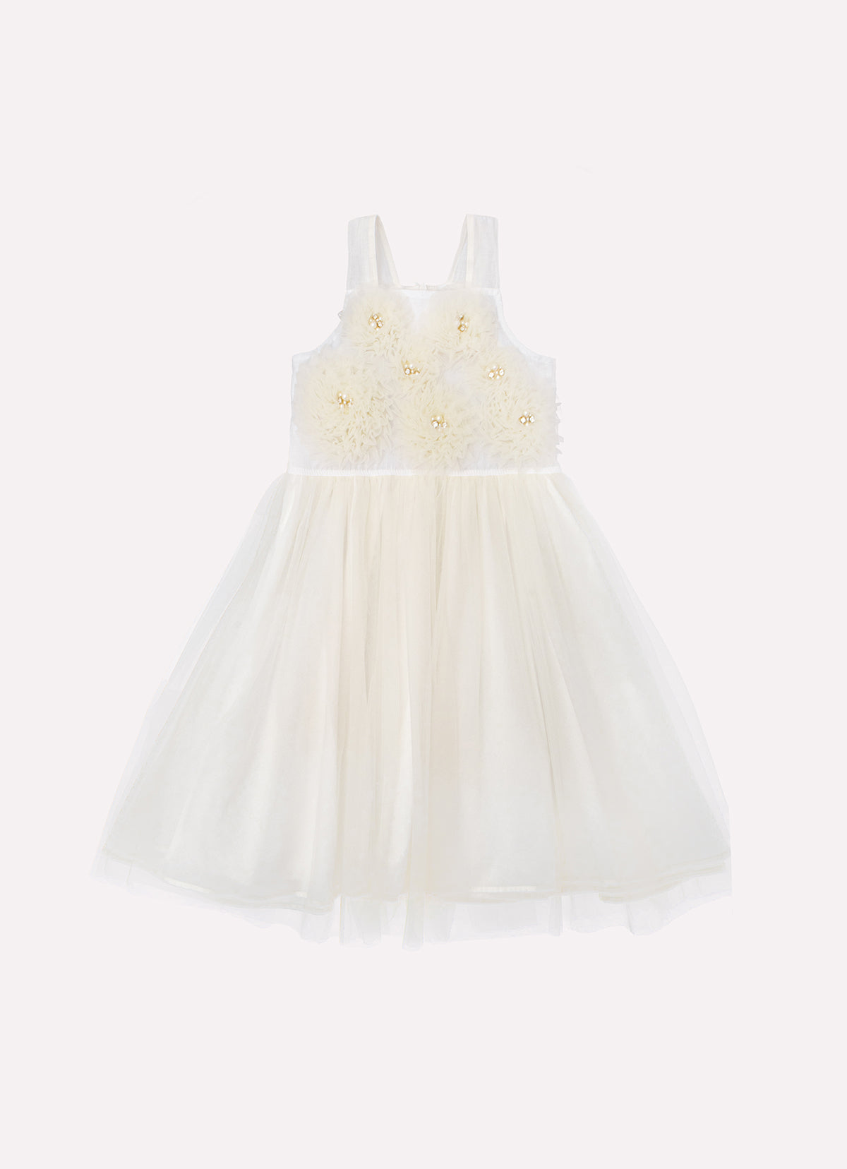 Vestido Alça Maxi Flores Tule Bordado Couture