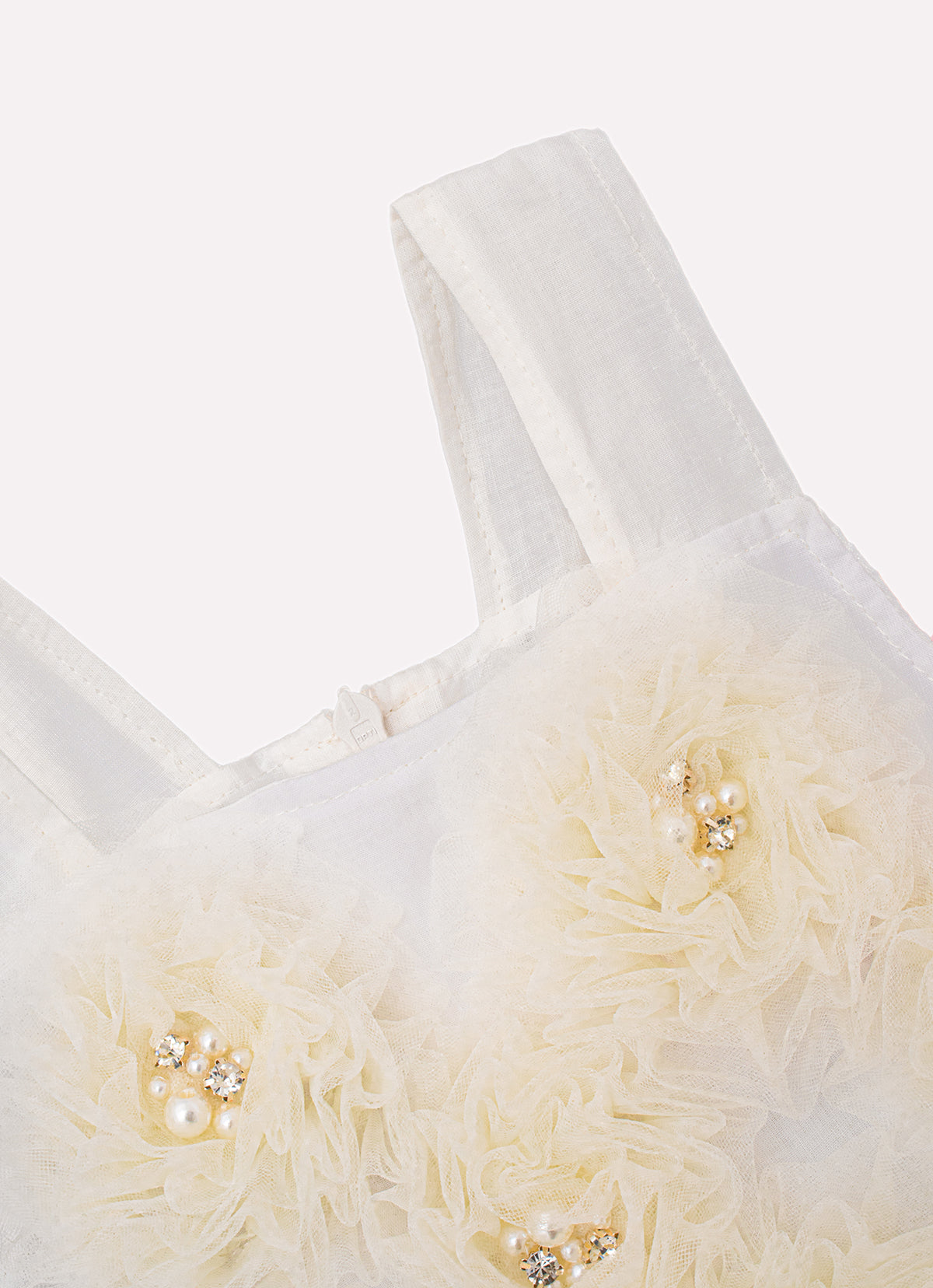 Vestido Alça Maxi Flores Tule Bordado Couture