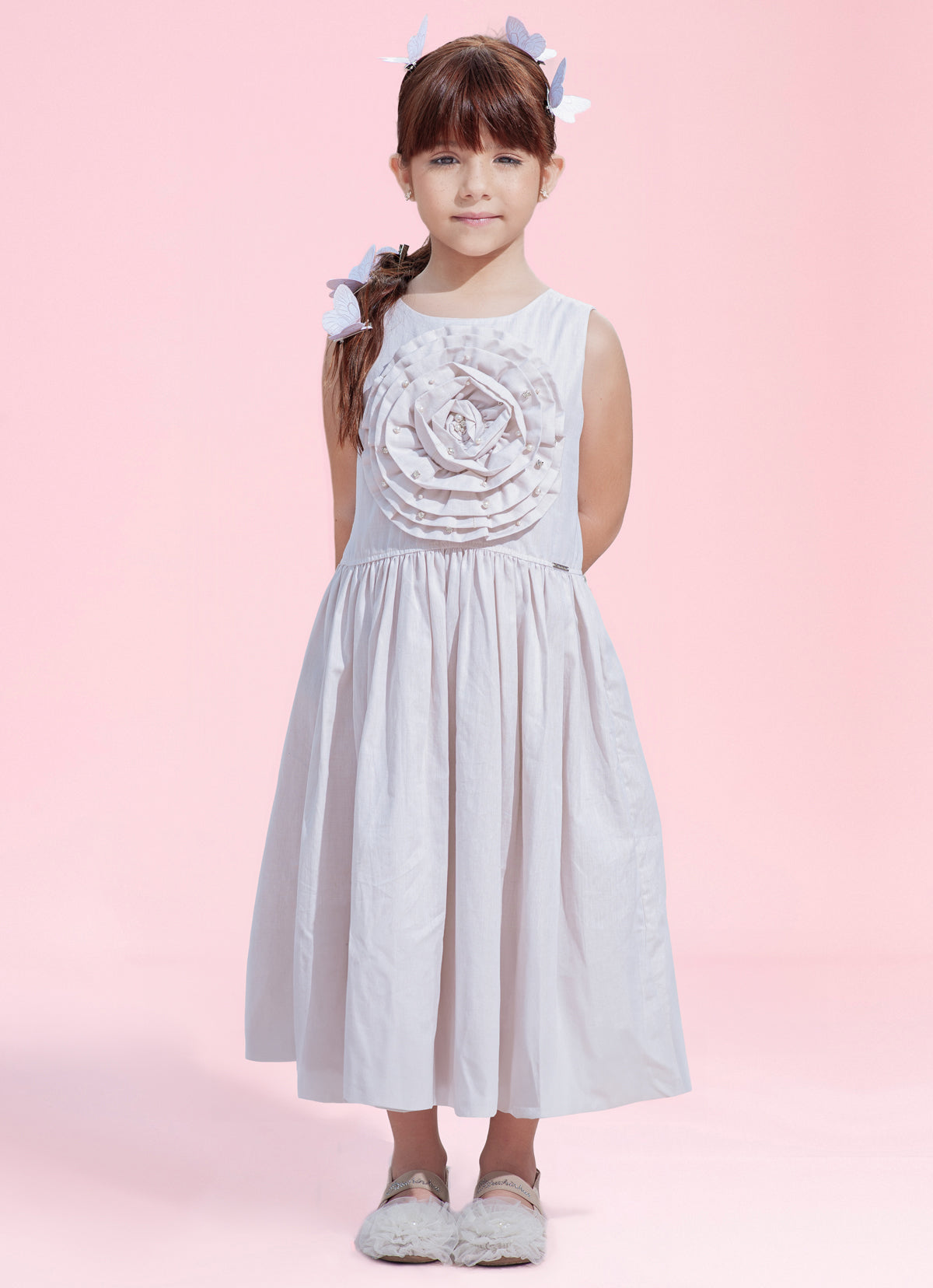 Vestido Algodão Maxi Flor Bordados Couture