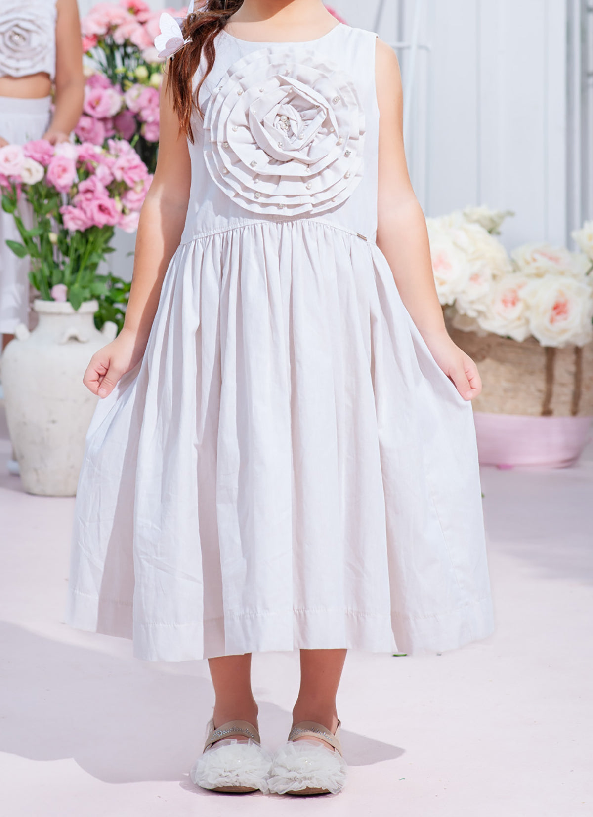 Vestido Algodão Maxi Flor Bordados Couture
