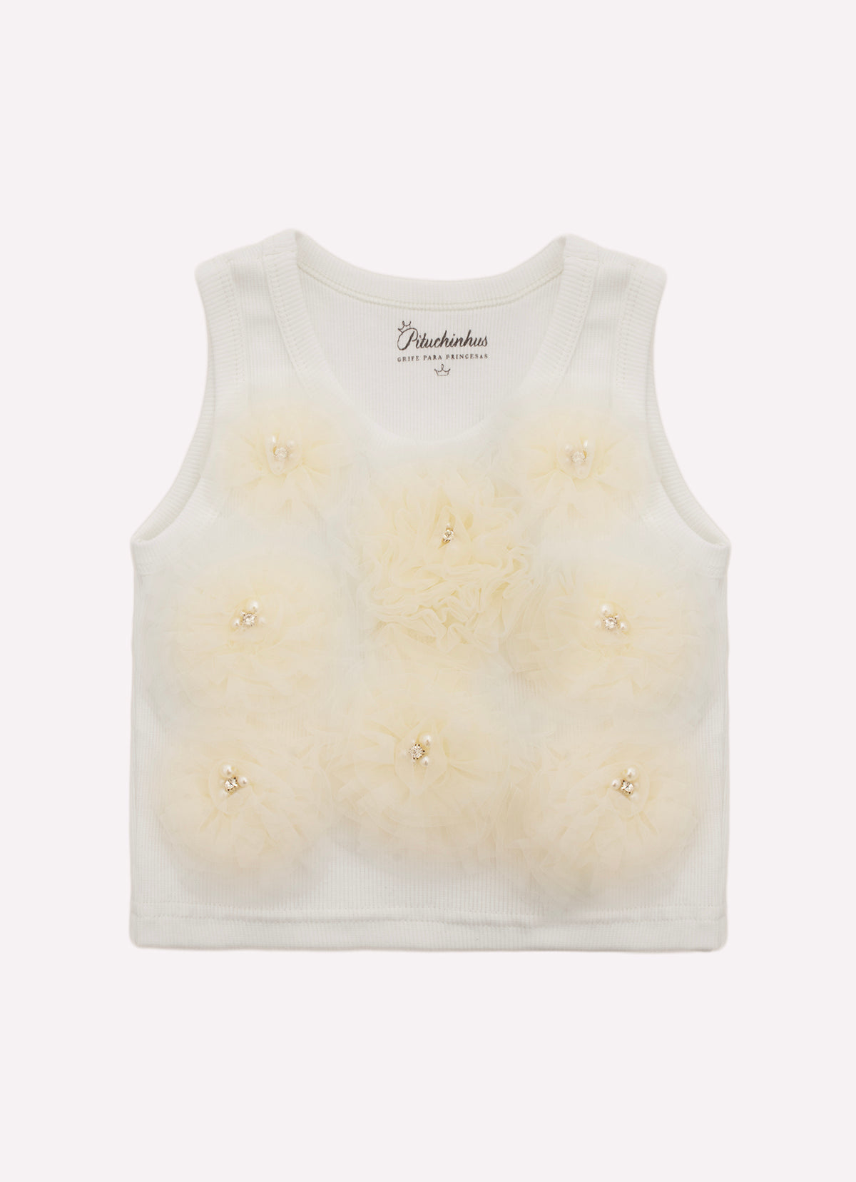 Blusa Cropped Ribana Maxi Flores Tule Bordados Couture