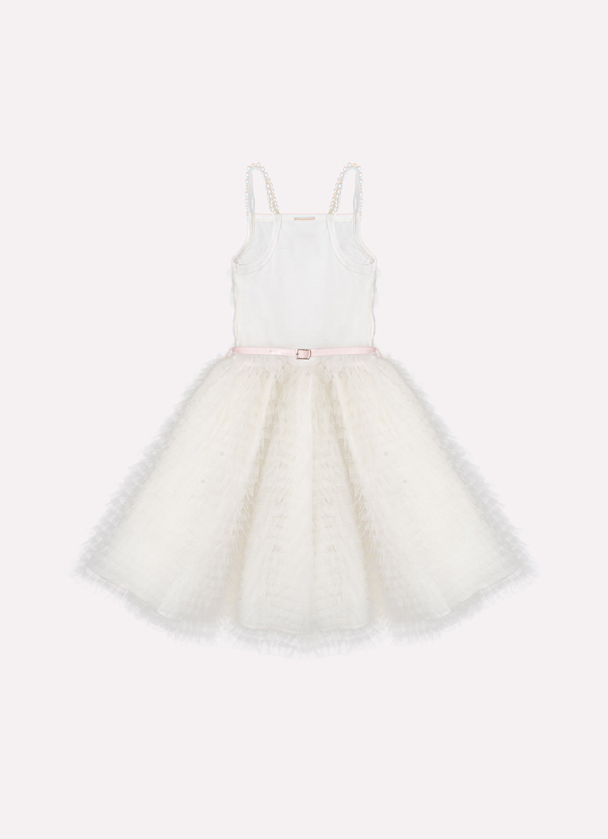 Vestido Alça Babadinhos Tule Bordado Com Cinto Couture