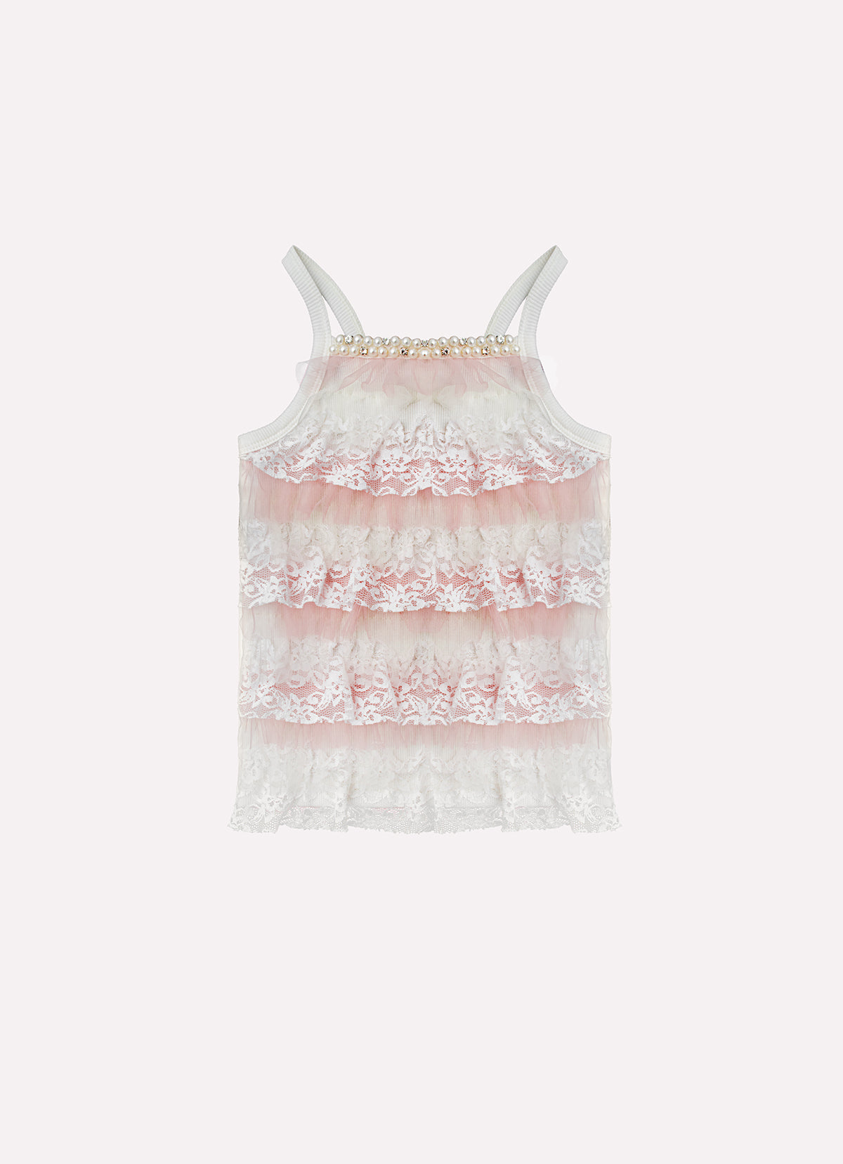 Blusa Alça Ribana Babados Renda e Tule Bordado Couture