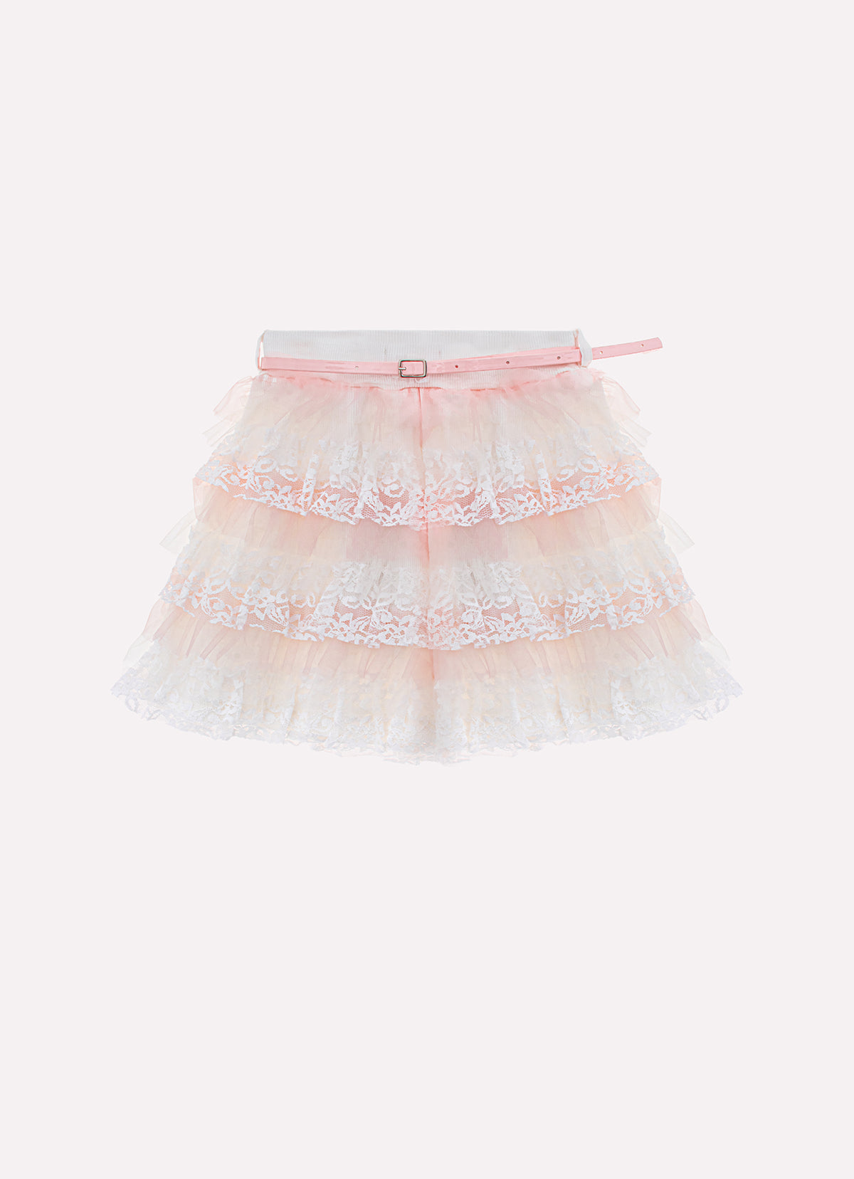 Saia Short Babadinhos Tule e Renda Com Cinto Couture