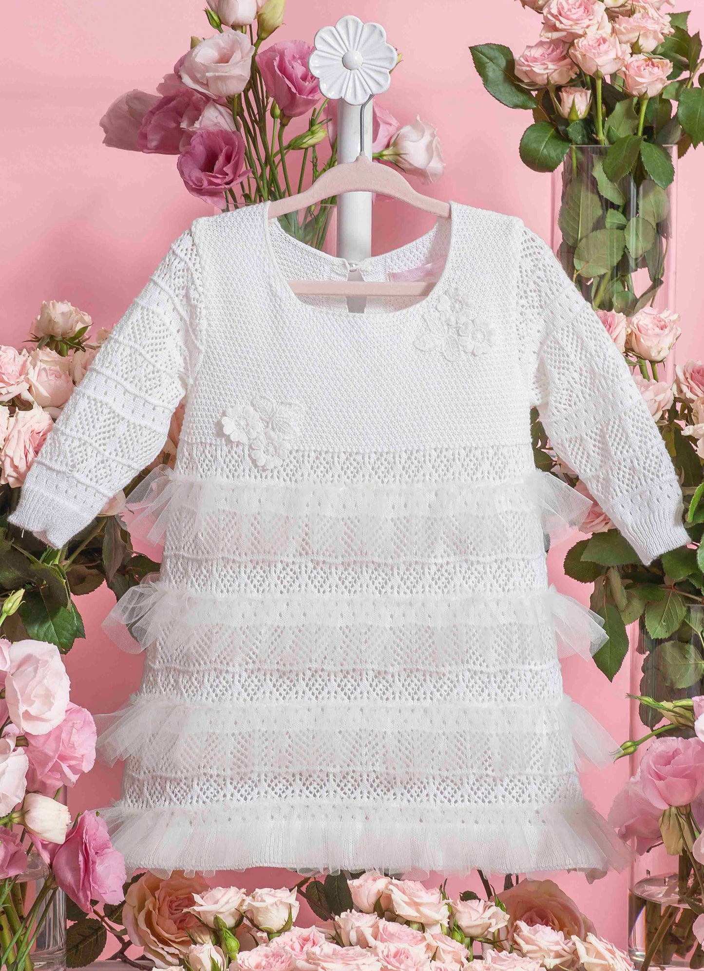 Vestido Tricot Rendado Babados Tule Gripir