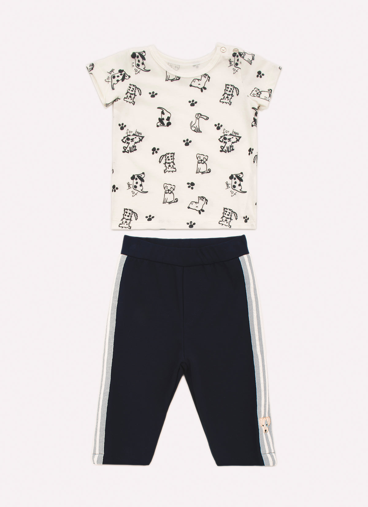 Conjunto Blusa Pima Cachorrinhos Calça Malha Listra Lateral