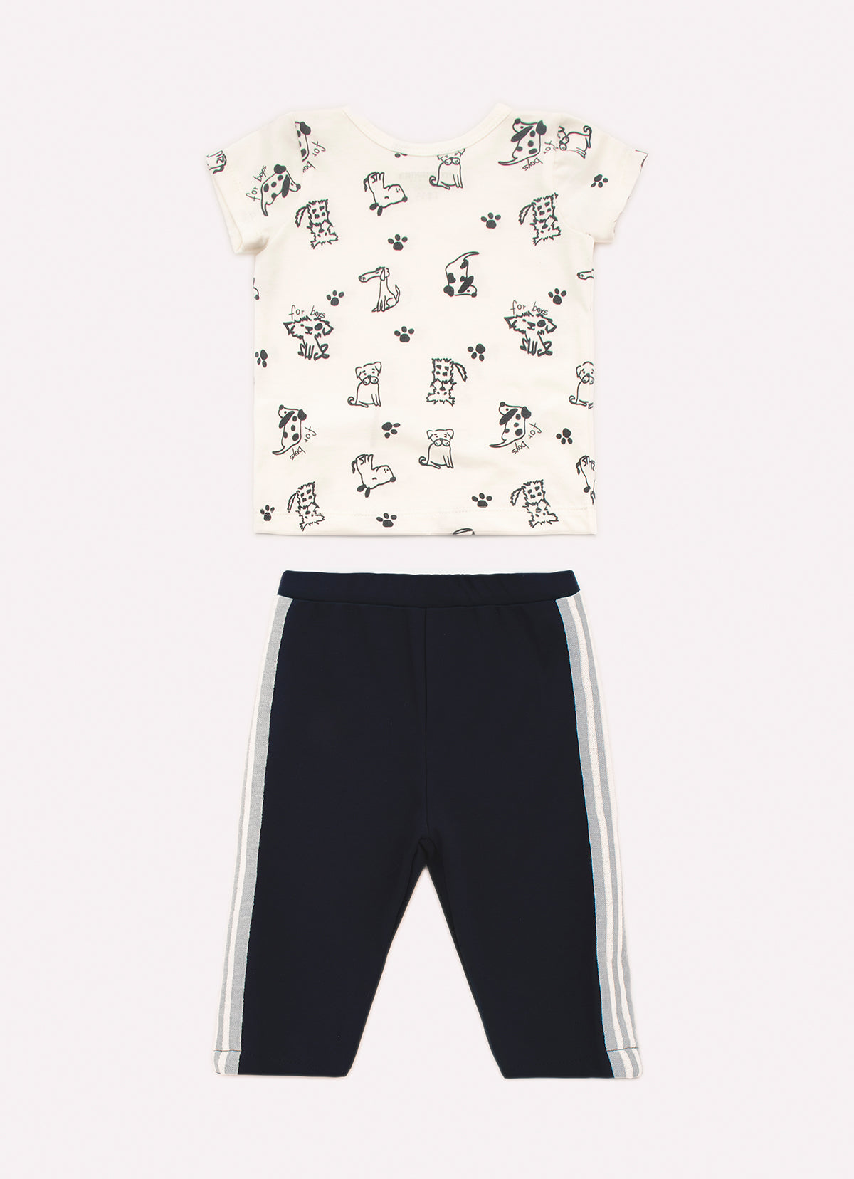Conjunto Blusa Pima Cachorrinhos Calça Malha Listra Lateral