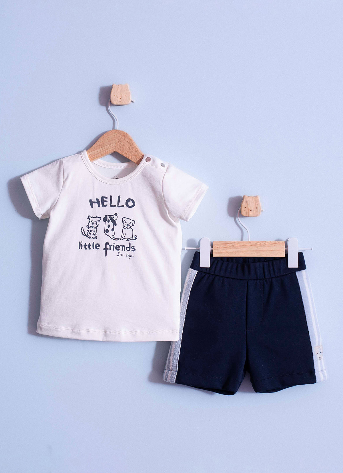 Conjunto Blusa Cotton Pima Hello e Bermuda Malha Listra Lateral