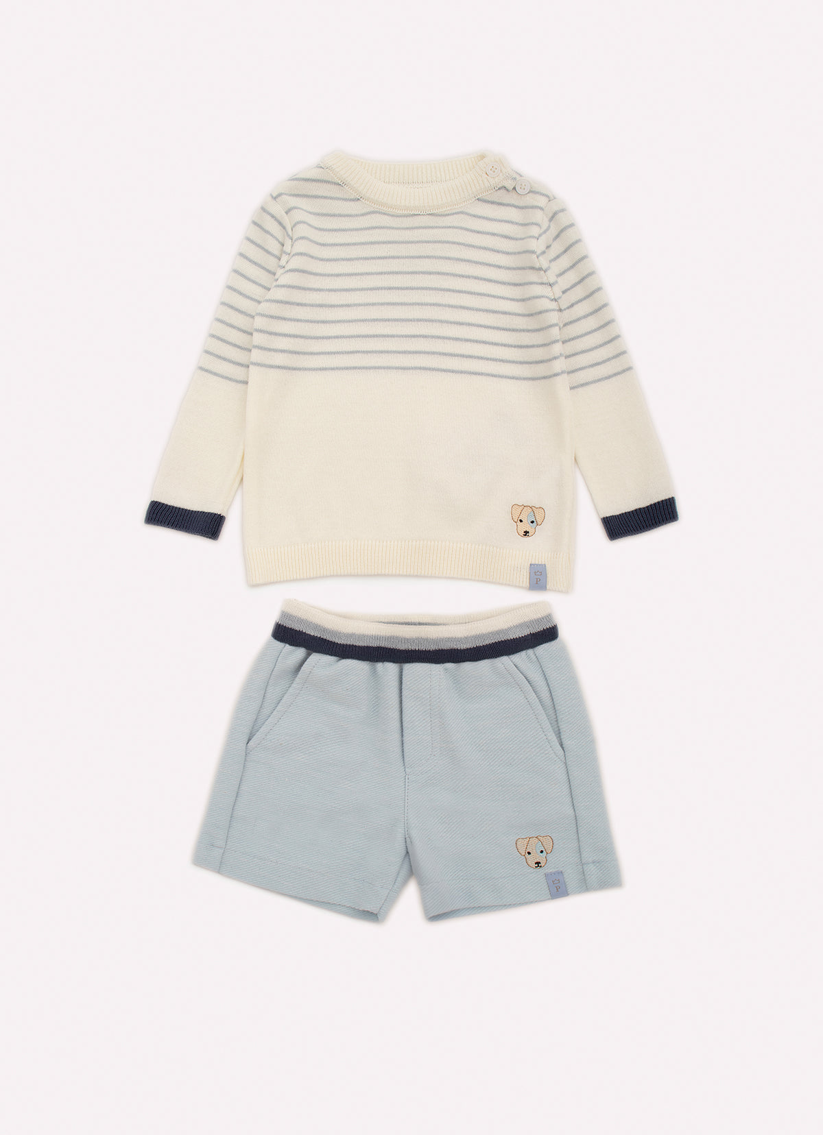 Conjunto Blusa Tricot Listrinhas e Bermuda Moletom Sarjada