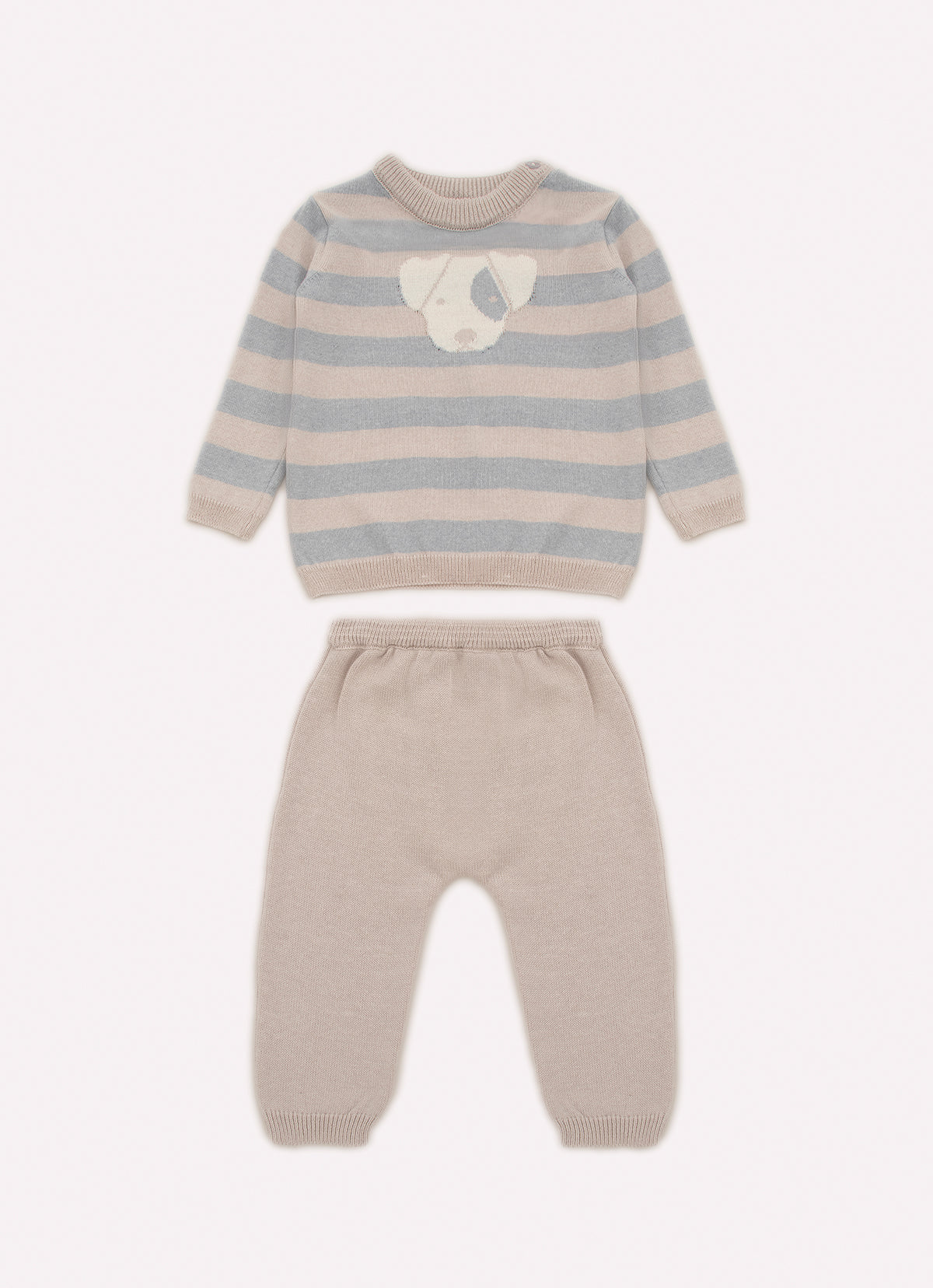 Conjunto Tricot Blusa Listrada e Calça Cachorrinho Costas