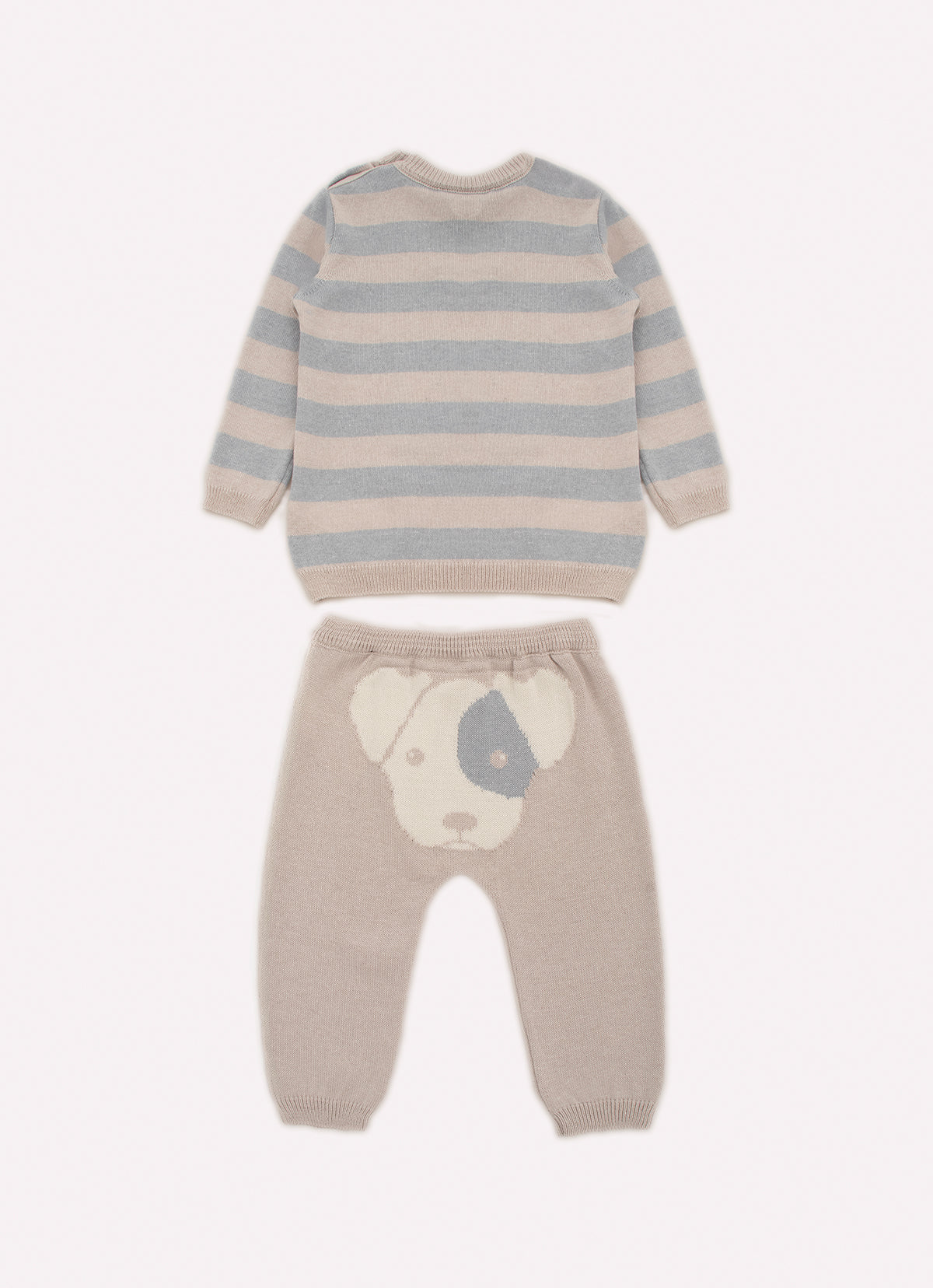 Conjunto Tricot Blusa Listrada e Calça Cachorrinho Costas