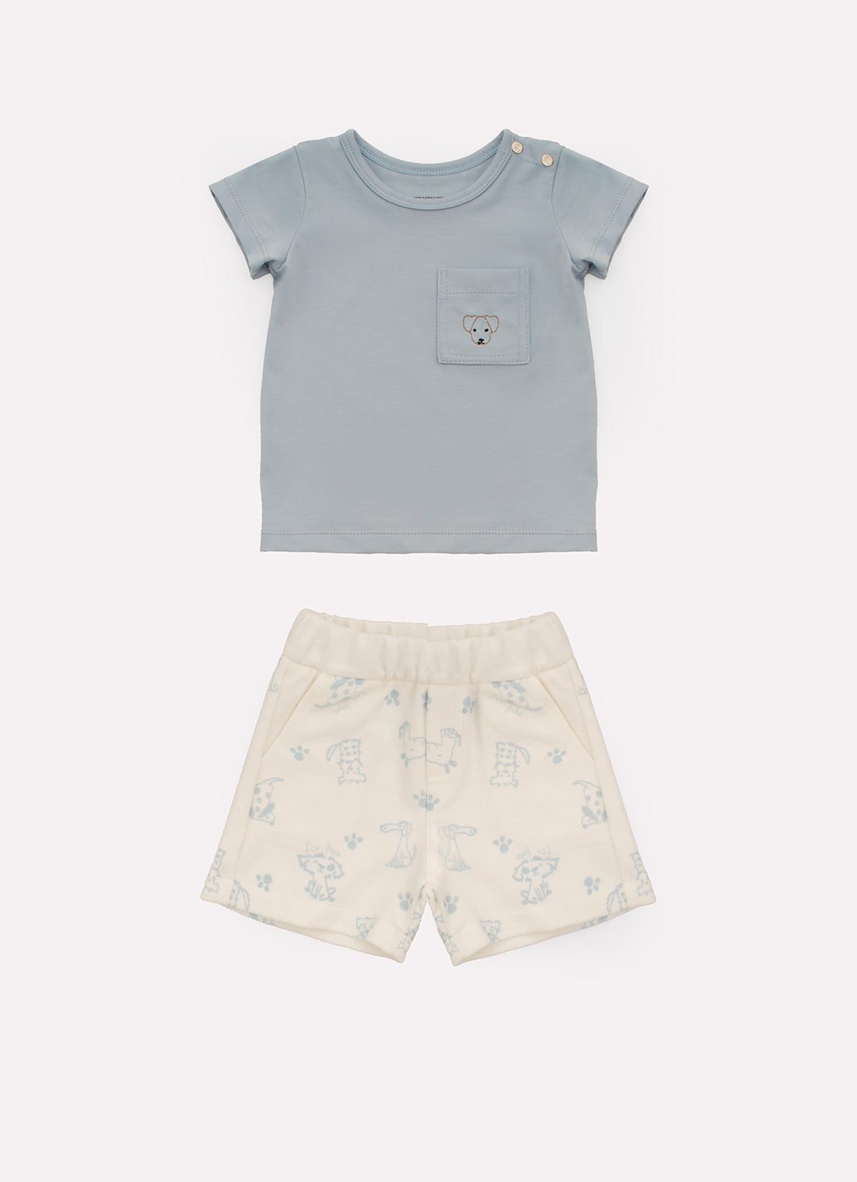 Conjunto Blusa Cotton Pima Bolso e Bermuda Moletom Cachorrinhos