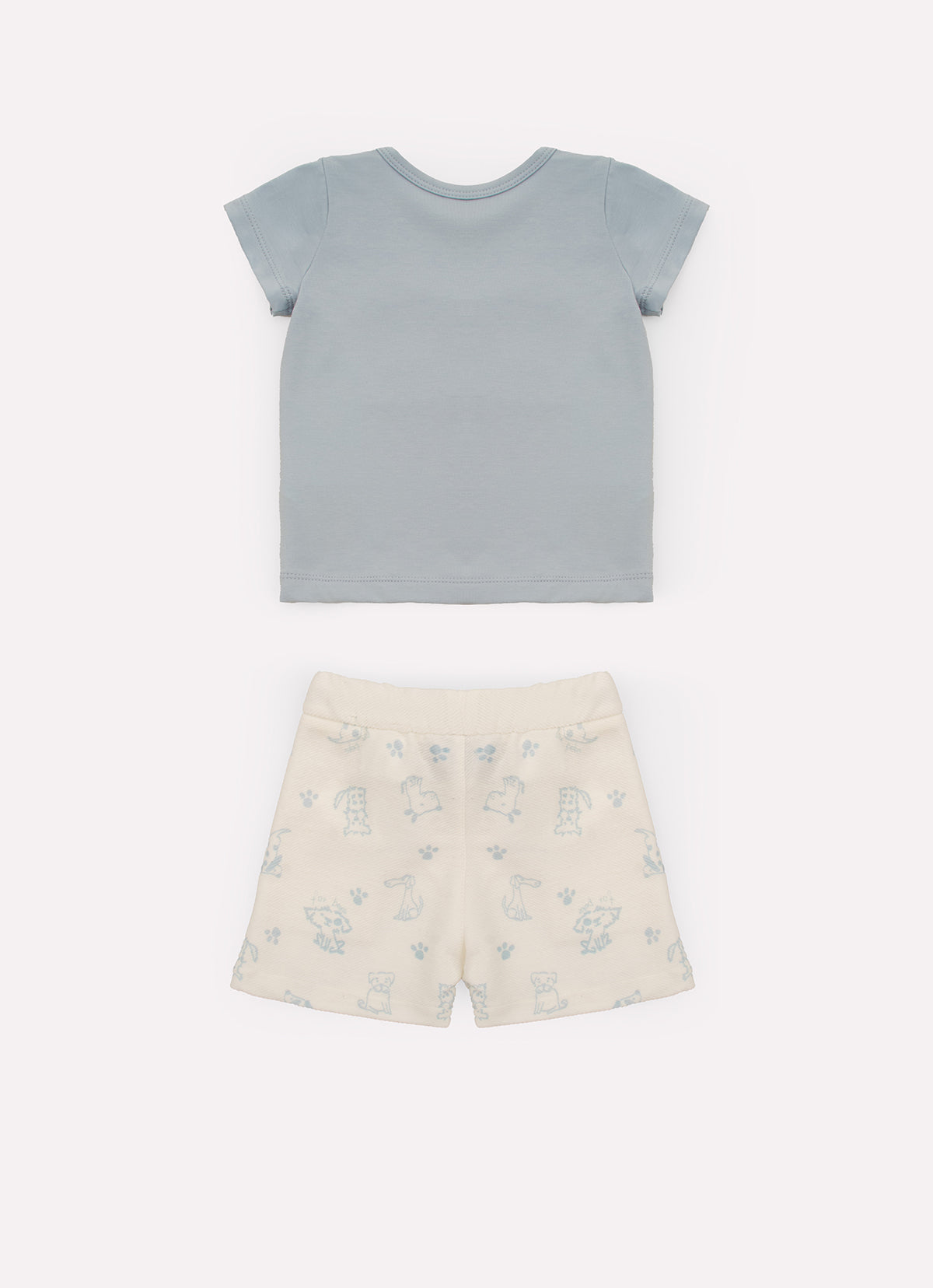 Conjunto Blusa Cotton Pima Bolso e Bermuda Moletom Cachorrinhos