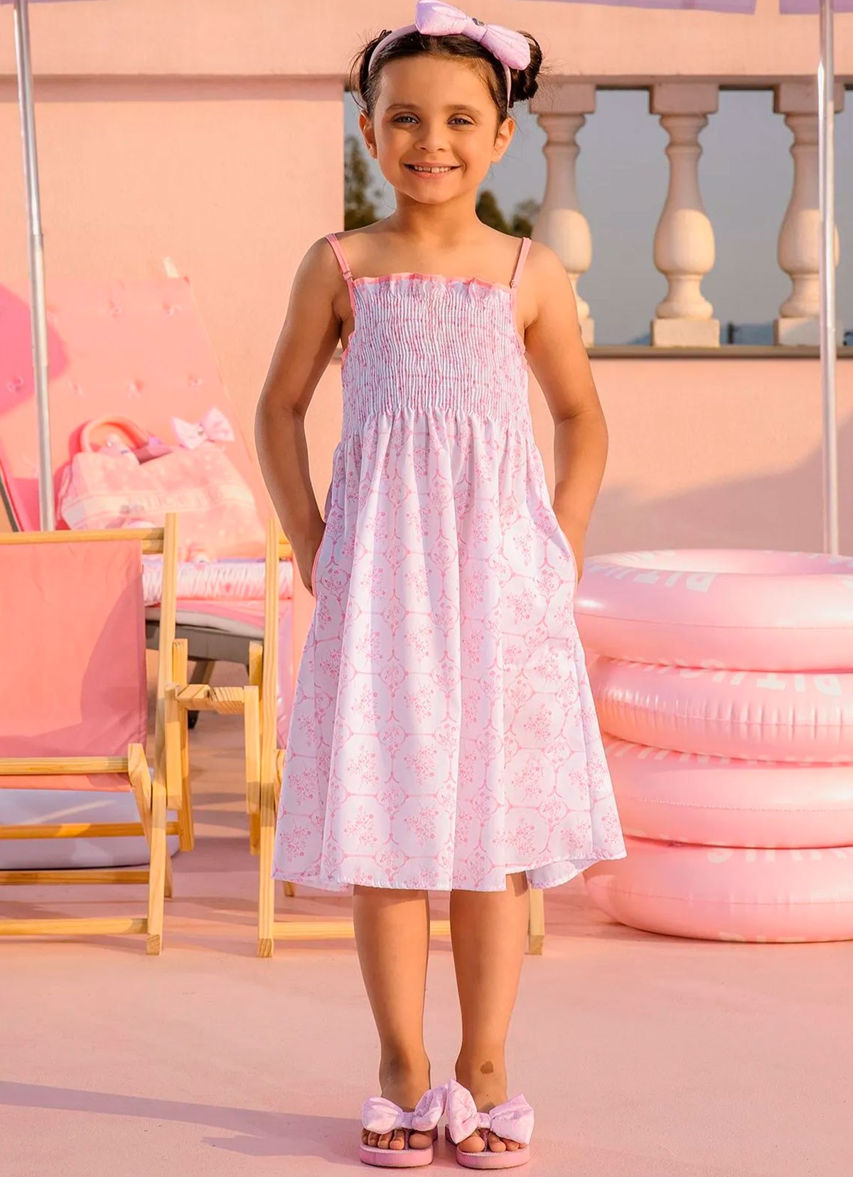 Vestido Alça Algodão Estampa Toil Lastex Resort