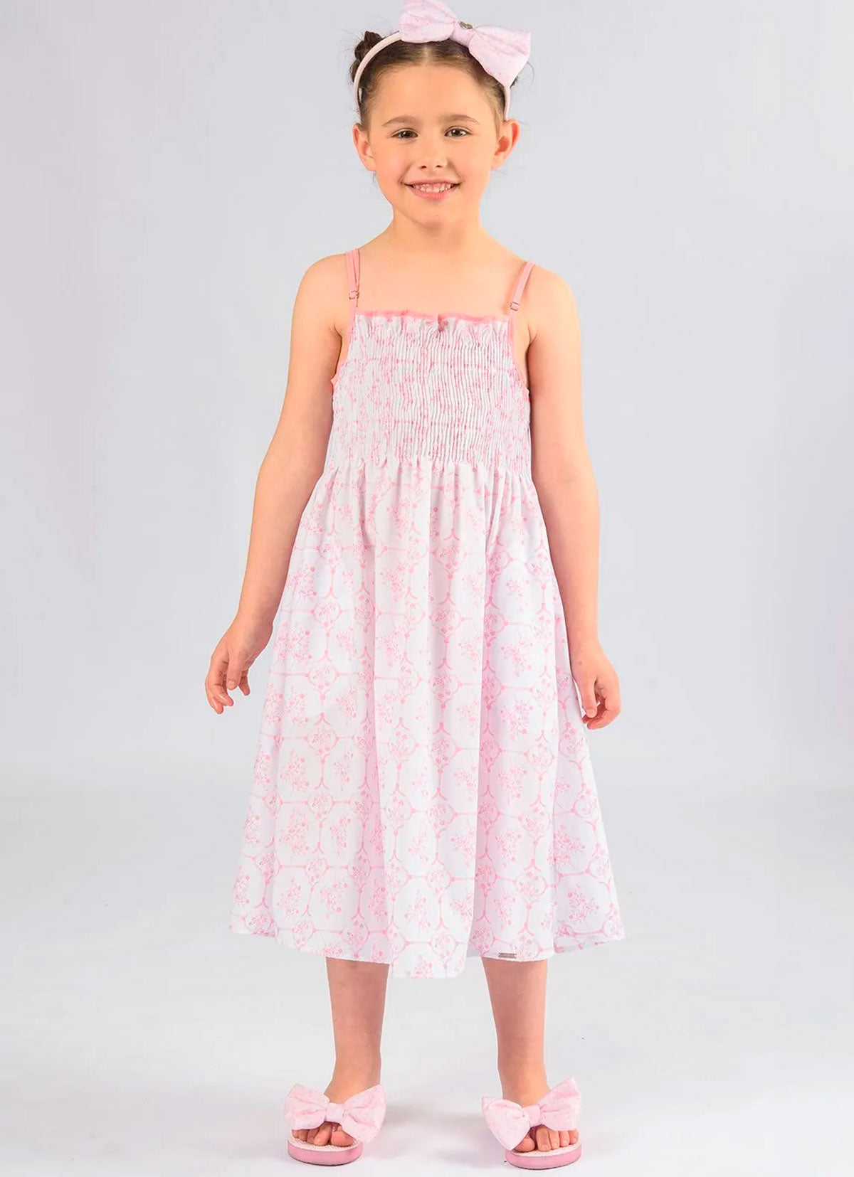 Vestido Alça Algodão Estampa Toil Lastex Resort