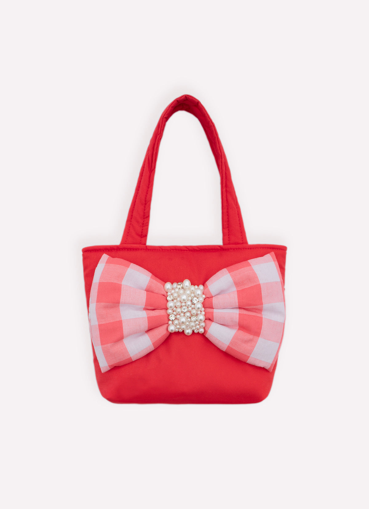 Bolsa Tricoline Maxi Laço Xadrez Bordado Natal