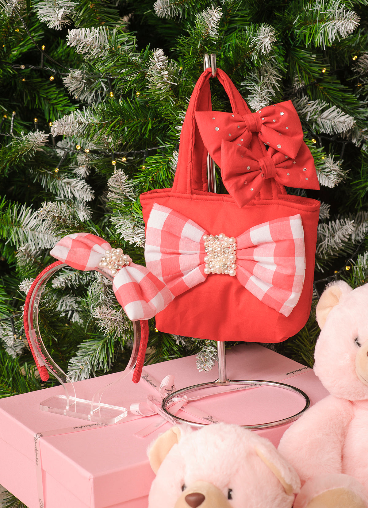 Bolsa Tricoline Maxi Laço Xadrez Bordado Natal
