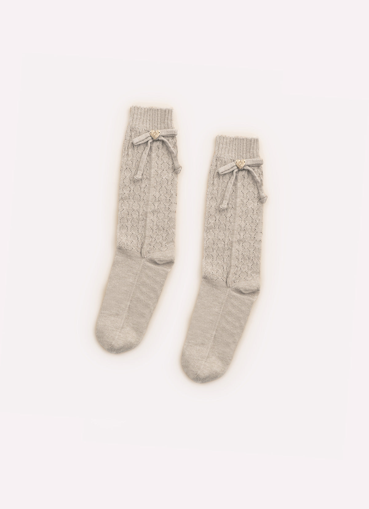 Meia Tricot Ponto Rendado Lacinhos