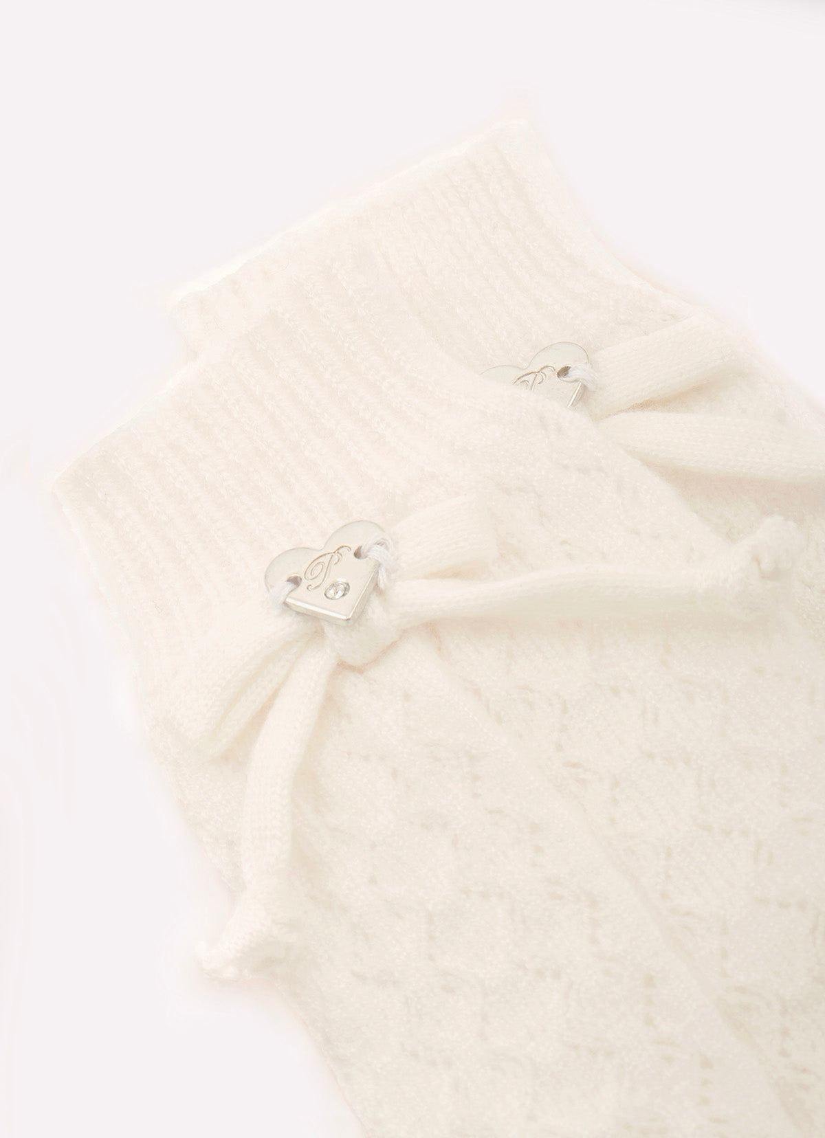 Meia Tricot Ponto Rendado Lacinhos