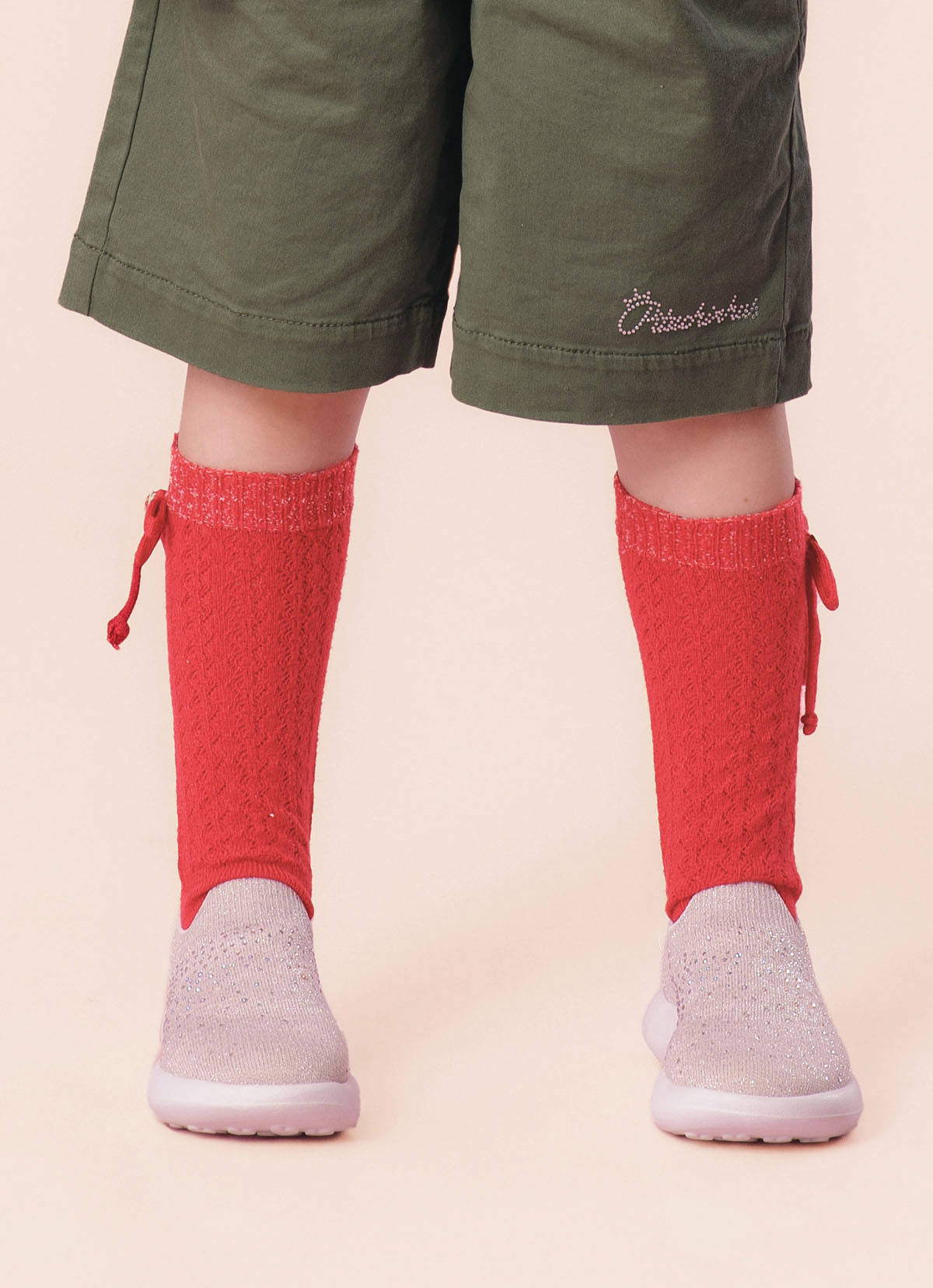 Meia Tricot Ponto Rendado Lacinhos