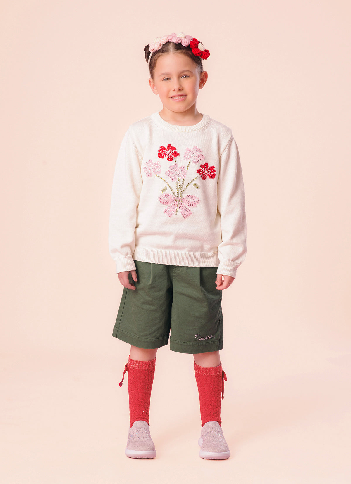 Meia Tricot Ponto Rendado Lacinhos