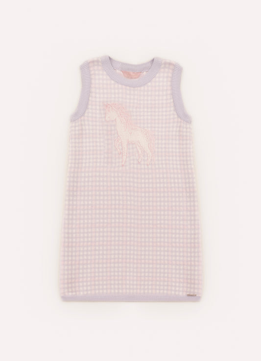 Vestido Tricot Xadrez Unicórnio Cristal Vestido Tricot Xadrez Unicórnio Cristal