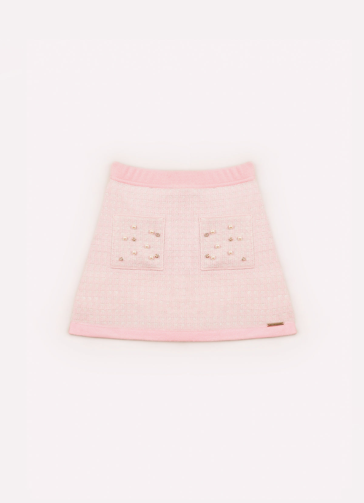 Saia Short Tricot Xadrez Brilho Bolsos Bordados
